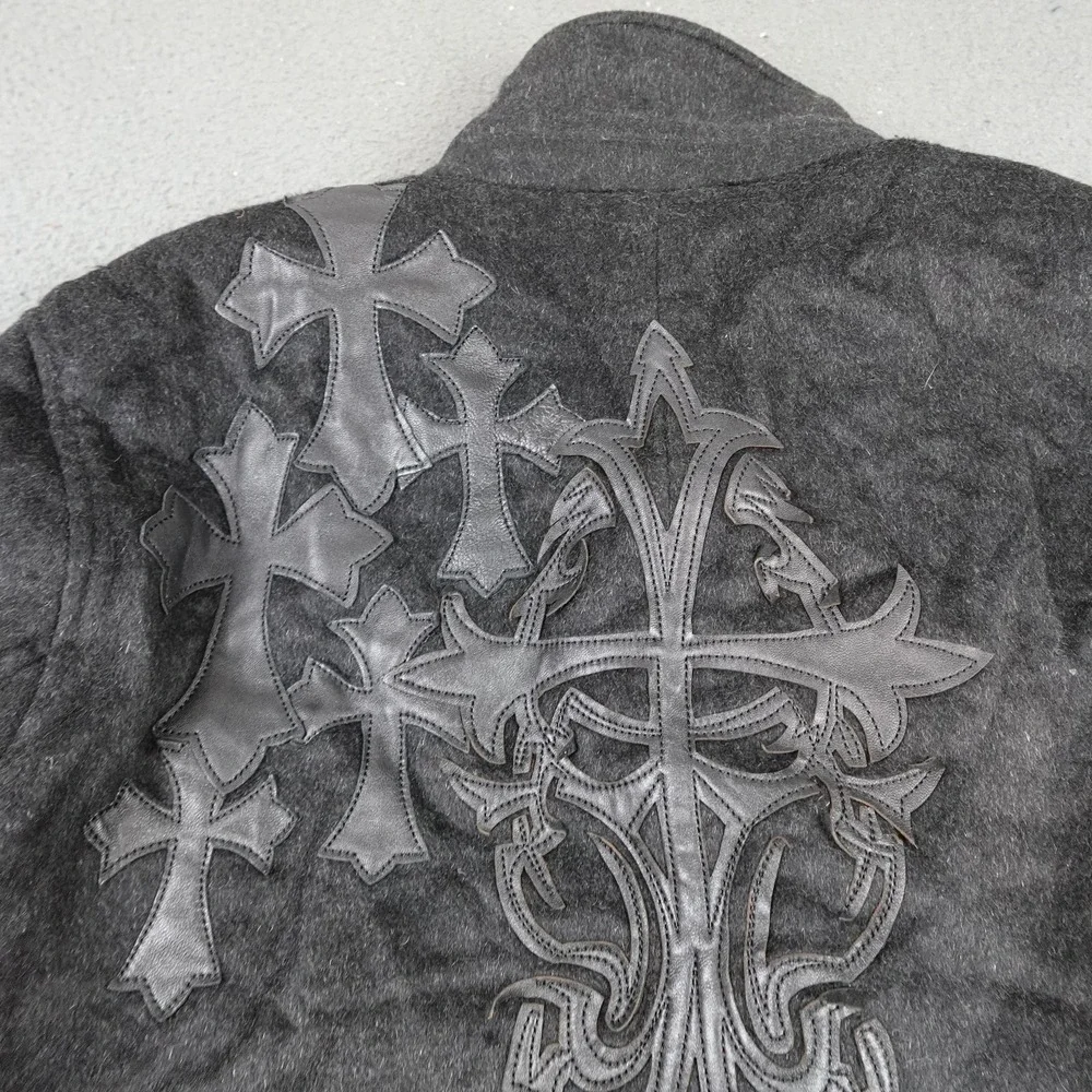 Raw-7 Royalty Blazer Mens 42 Gray Cashmere Gothic Cross Leather Jacket Rock